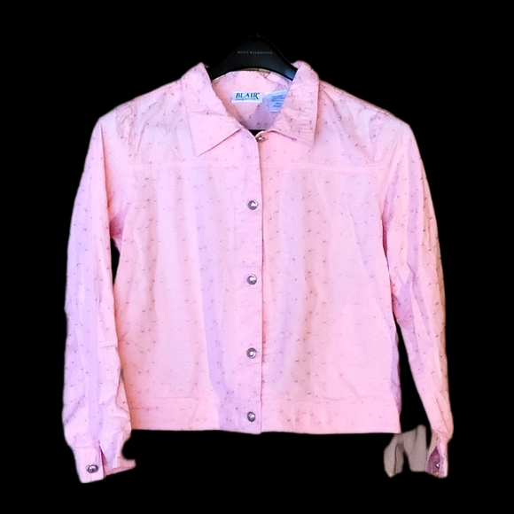 Floral Eyelet BLAIR Soft Denim Jacket, Peach Jean Jacket, Vintage, 80s - Picture 1 of 6